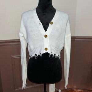 ❌ FINAL CALL❌NWT-white distressed button up sweater